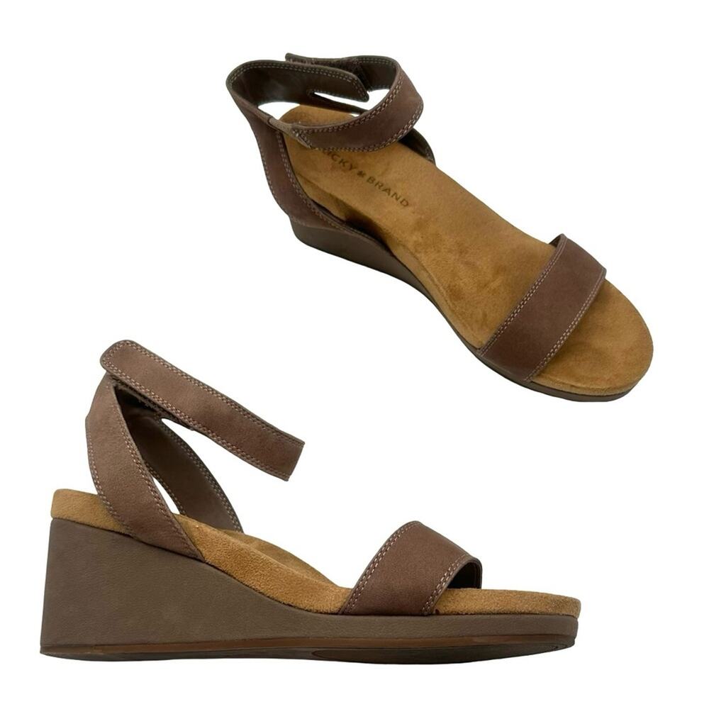 LUCKY BRAND LP KANOA - women's wedges / sandals  tan suede leather - SIZE 8.5